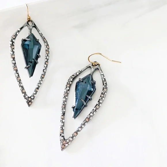 ALEXIS BITTAR NEW Open Kite Dark Gunmetal Smoke Blue Swarovski Crystals Earrings - Picture 9 of 13